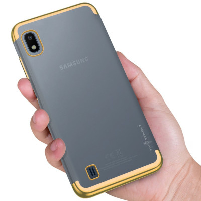 Силиконови гърбове Силиконови гърбове за Samsung Луксозен силиконов гръб ТПУ прозрачен Fashion за Samsung Galaxy A10 A105F златист кант
